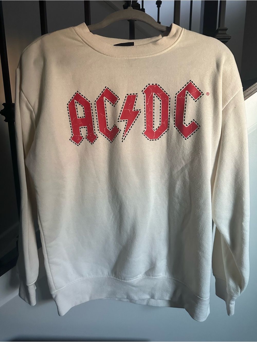 AC/DC Cream Crewneck Sweatshirt with Red Logo
